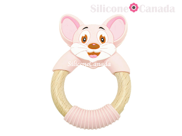Mouse Silicone Beech Wood Ring Teethers