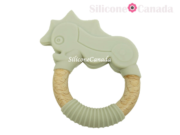 Seahorse Silicone Beech Wood Ring Teethers