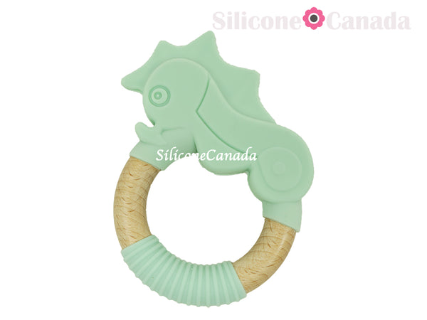 Seahorse Silicone Beech Wood Ring Teethers