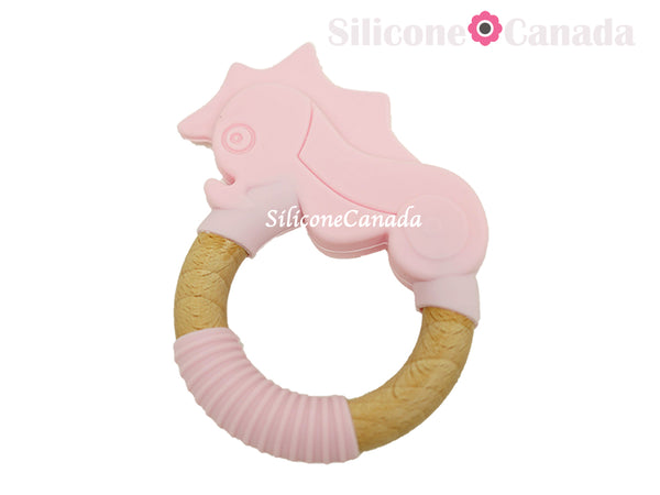 Seahorse Silicone Beech Wood Ring Teethers